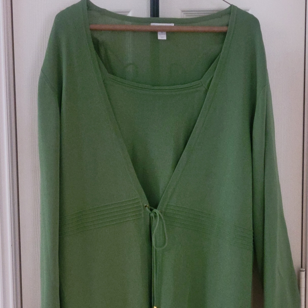 Charter Club 3x 4x Faux two-fer Twinset Sweater sage green